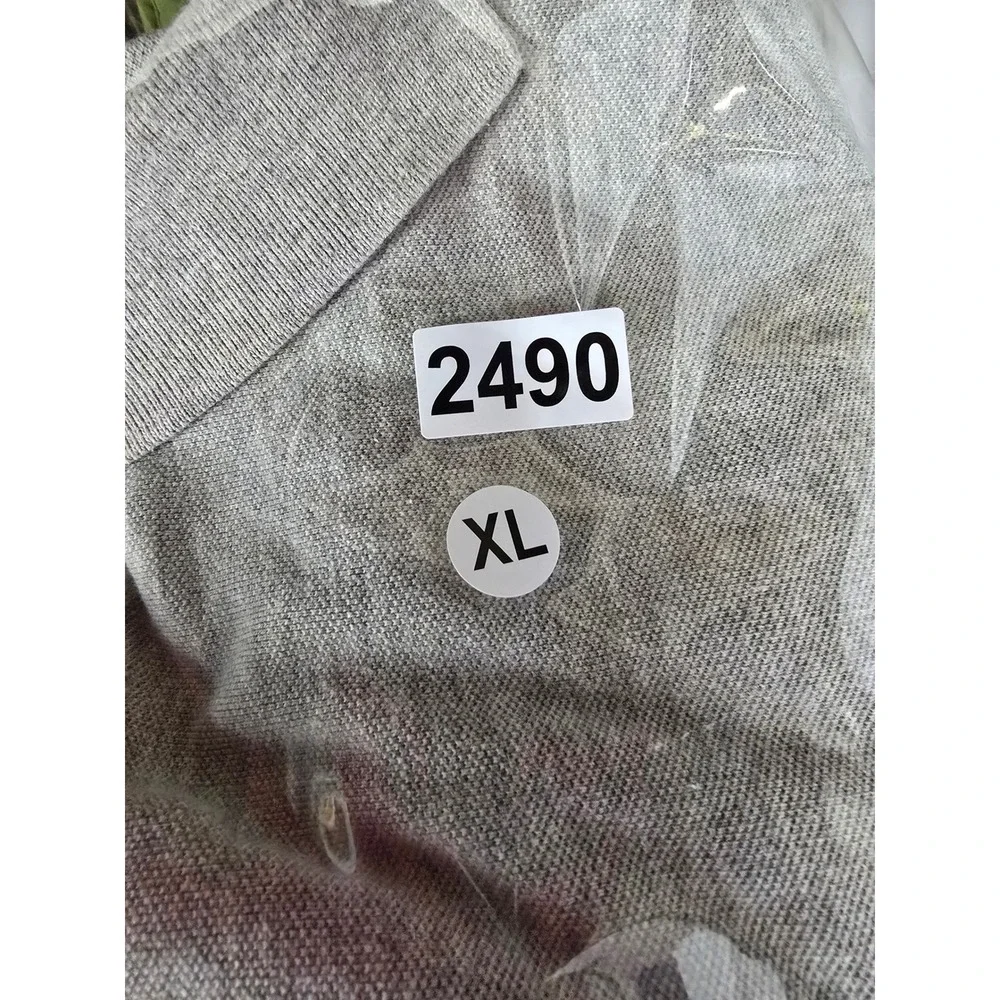Polo Ralph Lauren Mens XL Gray Long Sleeve Pique Cotton Polo Shirt Navy Pony